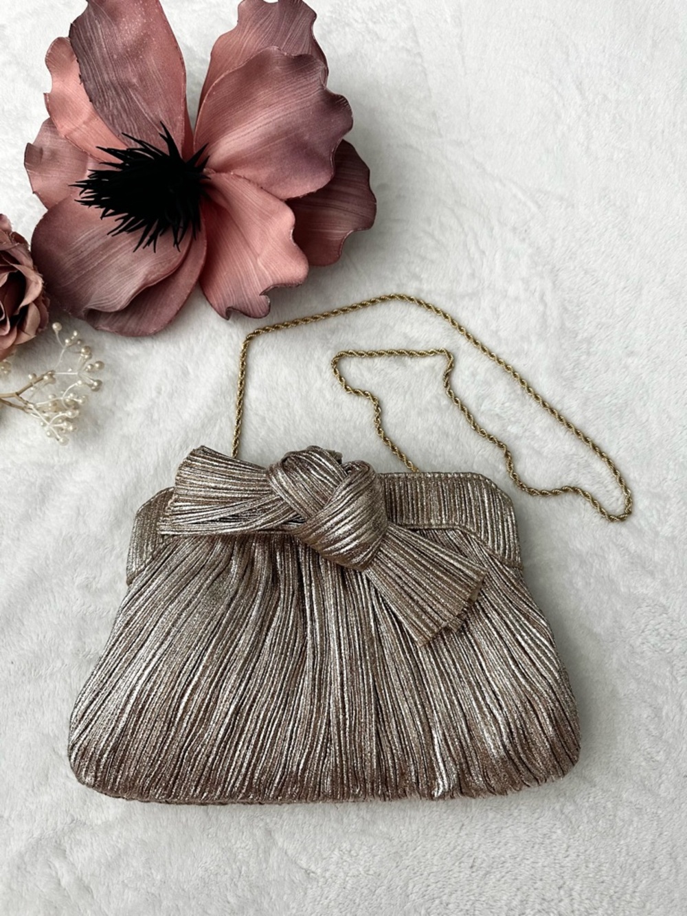 Loeffler Randall Pleated Rayne Clutch Champagne Shimmer